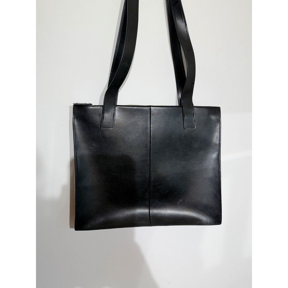 Kenneth Cole Reaction Black Leather Square Bag Y2K 90s Mod Minimalist Tote
